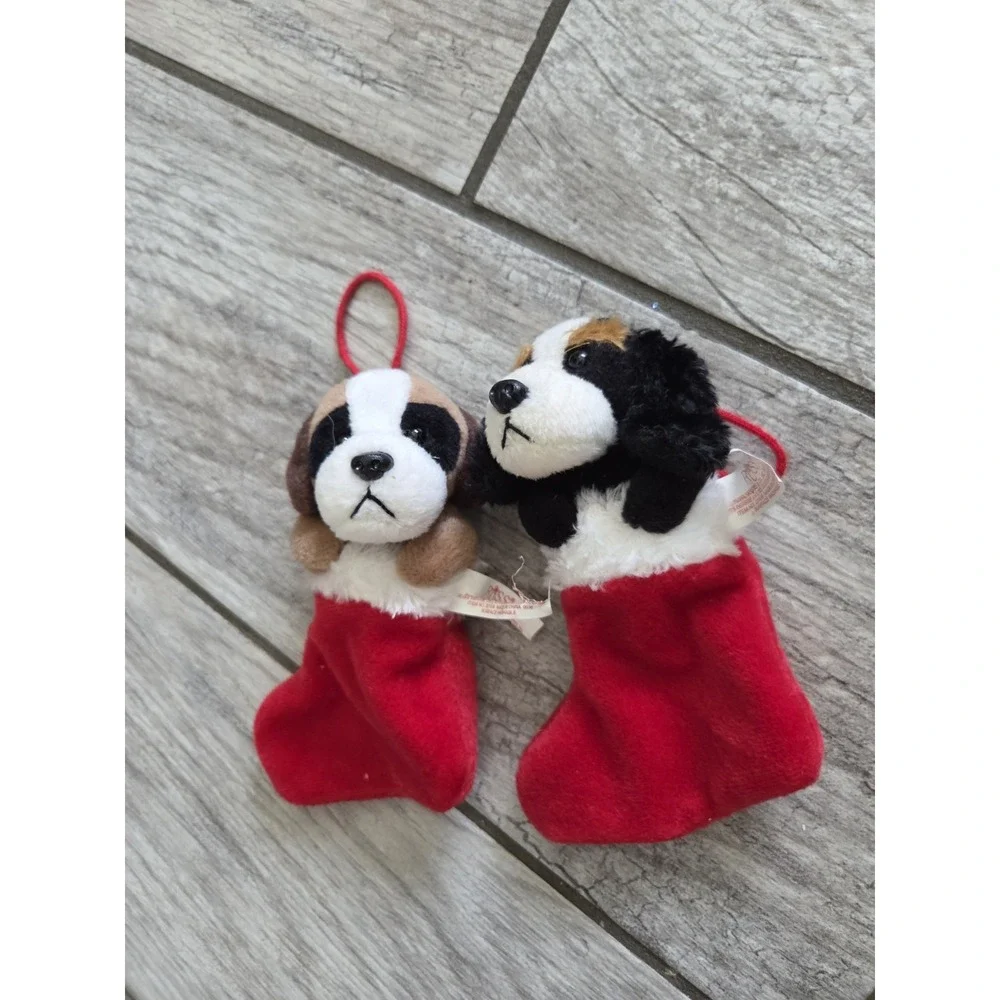 Ross Berrie Puppy Dog Christmas Ornament Lot of 5 Plush Stocking Holiday 5
